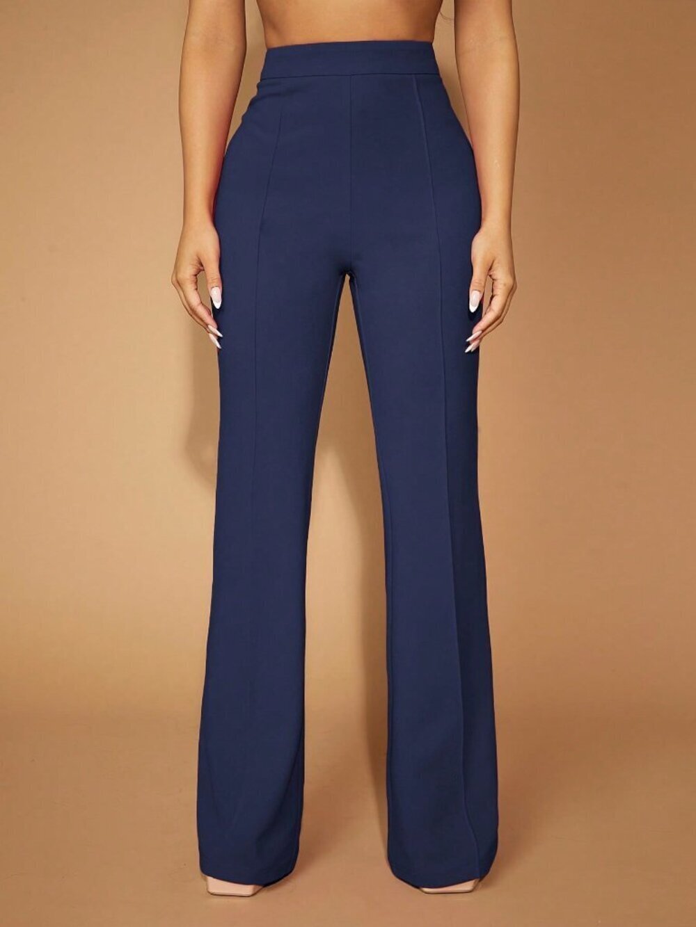 Navy Blue Elegant Women's Seam Front Flare Leg Pants Concert Prom